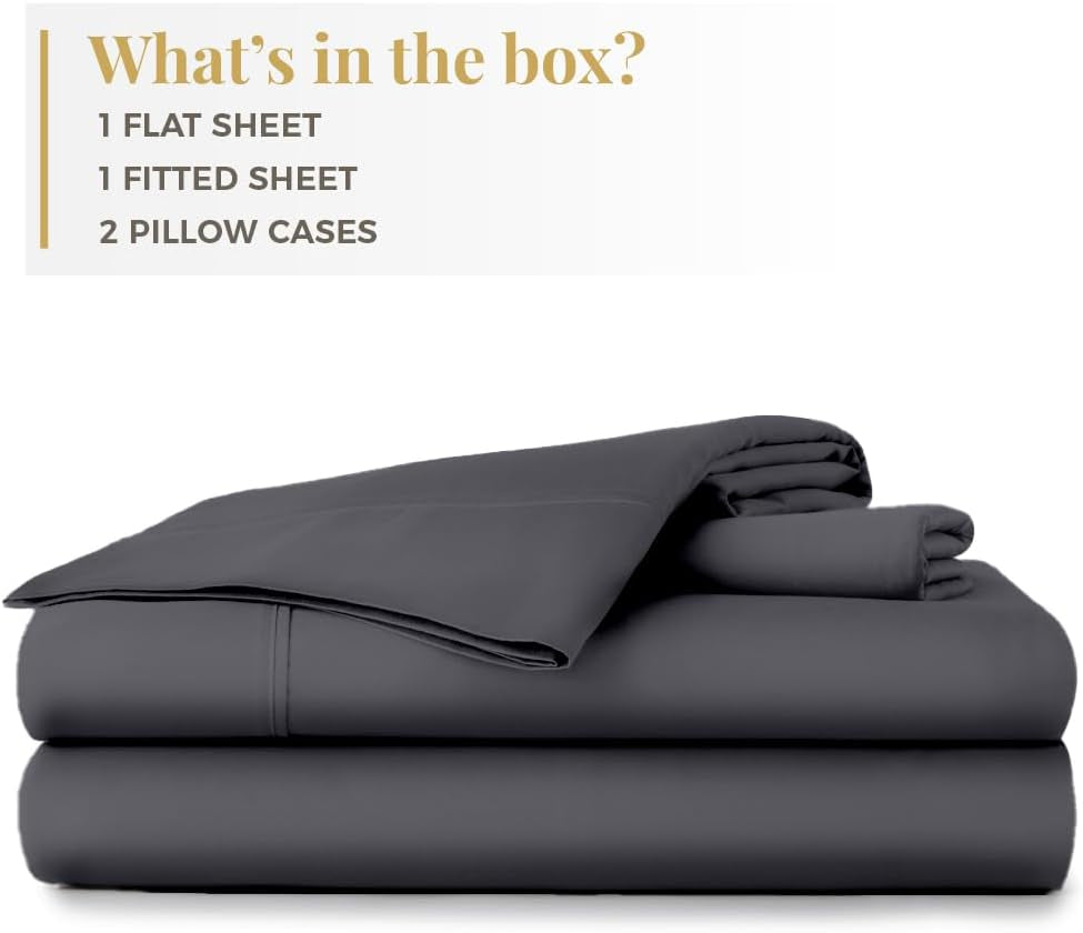 800 TC Ultrafine Cotton Sheet Set - King Size Sateen Sheets | 4 Piece Long Staple Cotton Bedding Set with Elasticized 15.5" Deep Pocket - Soft, Breathable Luxury Sheets - Dark Grey