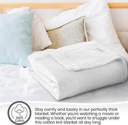 100% Organic Cotton Blanket - GOTS & Fairtrade Certified Organic Cotton Throw Blanket for Bed with Soft Warm & Breathable Single Knit Weave - Great as Bedspread or Coverlet (White, Twin)