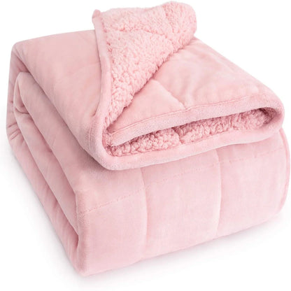 Fleece Weighted Blankets for Adults, Soft Shaggy Sherpa 12 Lb Twin Size Weighted Blanket for Anxiety Calming and Relax, 48X72 Inch Pink