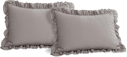 Reyna Ruffle Comforter Set - 3 Piece Cozy Ruffled Bedding Set - Timeless Elegance and Comfort for Dorm Room - Full/ Queen, Gray