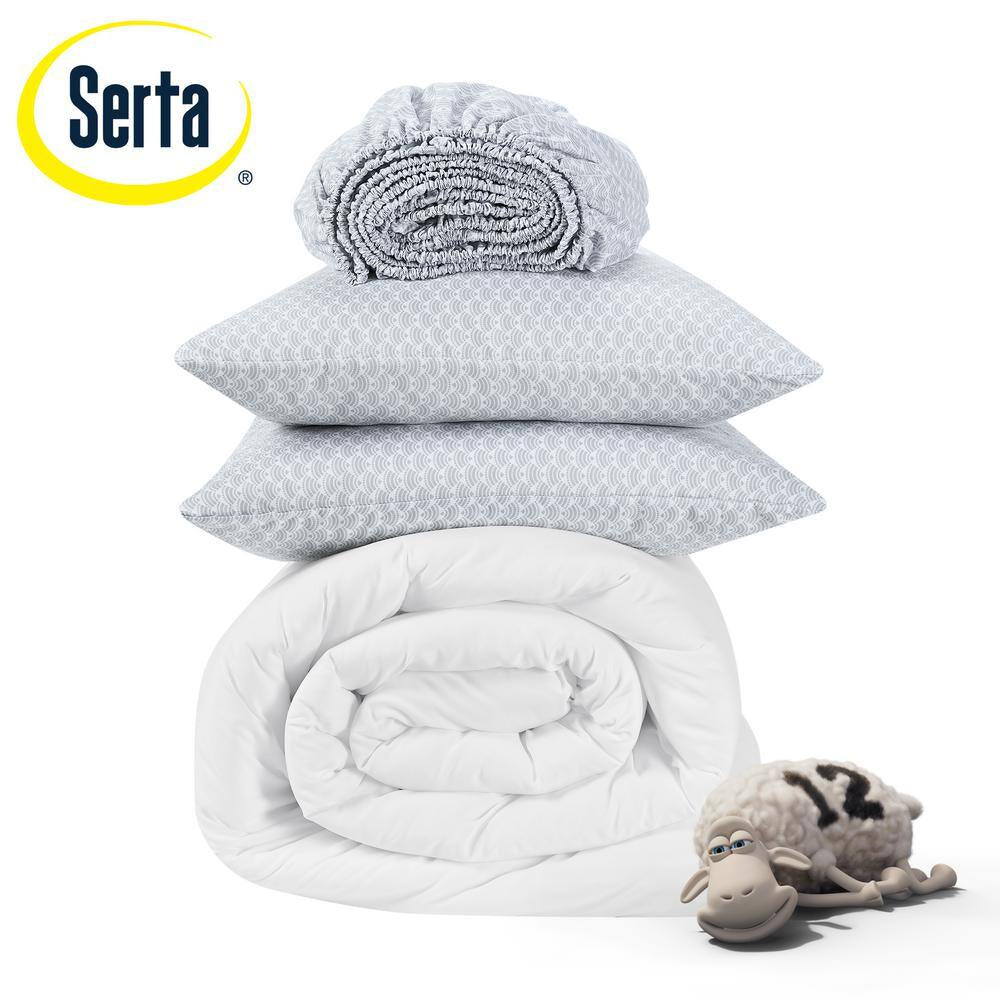 Simply Clean 7 Piece Pleated Bedding Set with Comforter, Bed Pillow Shams and Sheets, Full Set - Grey