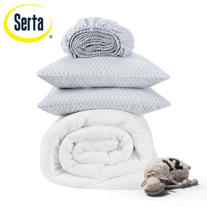 Simply Clean 7 Piece Pleated Bedding Set with Comforter, Bed Pillow Shams and Sheets, Full Set - Grey